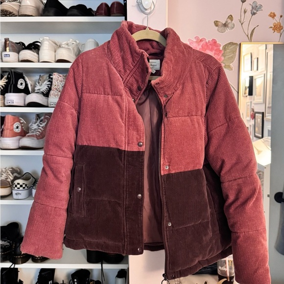 bohme Jackets & Blazers - bohme Two-Tone Corduroy Puffer Jacket in Rose and Merlot
